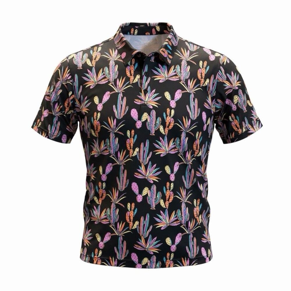 Chubbies Men's Polo Neon Desert Black Cactus Performance Stretch Golf Size XXL